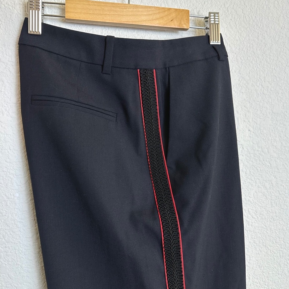 Olivia Palermo Chelsea28 Navy Wool Blend Wide Leg Crop Tuxedo Pants Trim Size 4